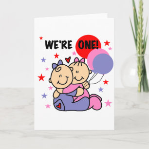Twins We're One Birthday Tshirts and Gifts Card