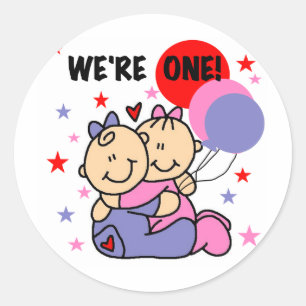 Twins We're One Birthday Tshirts and Gifts Classic Round Sticker