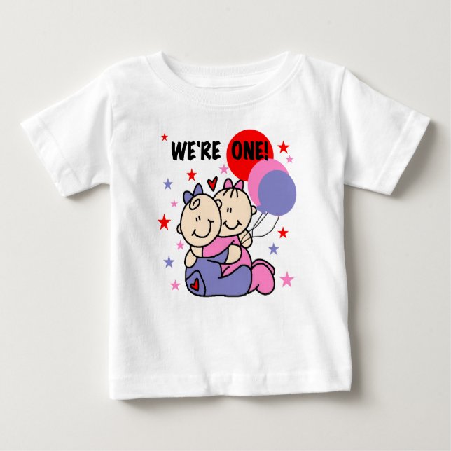 Twins We're One First Birthday Baby T-Shirt (Front)