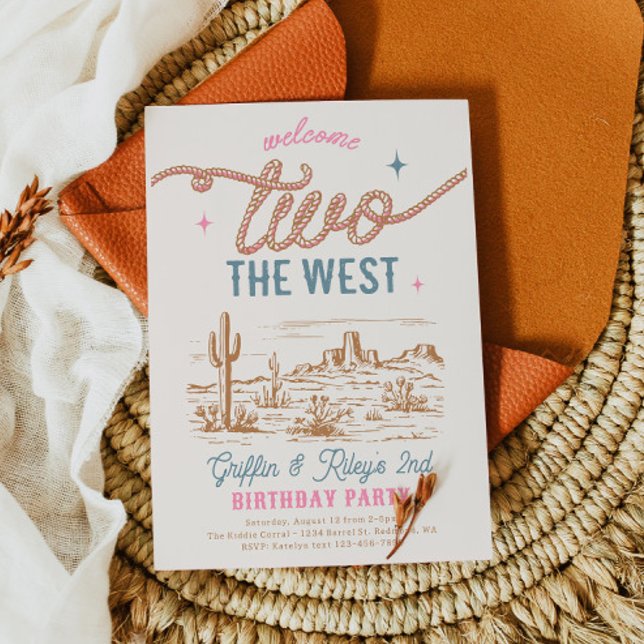 Twins Western 2nd Birthday Invitation (Creator Uploaded)