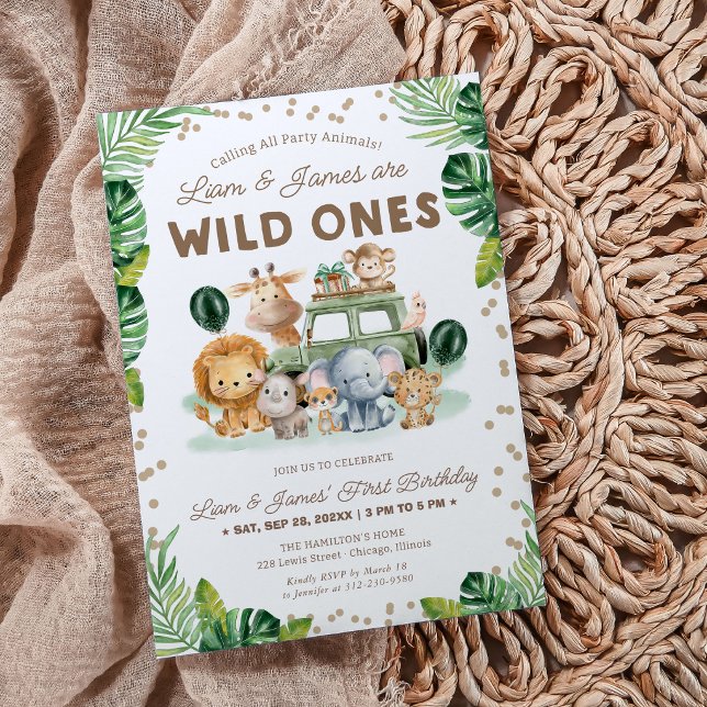 Twins Wild One 1st Birthday Budged Invitation (Creator Uploaded)