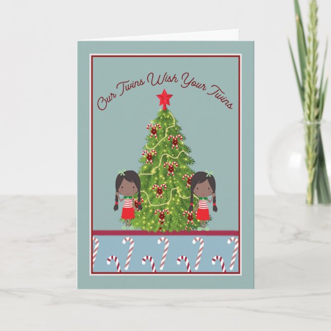 Twins Wishing Twins a Merry Christmas Card (Front)
