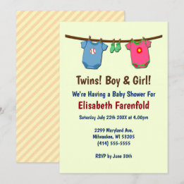 Twins with Boy & Girl Baby Shower in Invitation
