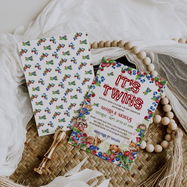 Twins Woodland Animals Rustic Baby Shower  Invitation (Creator Uploaded)