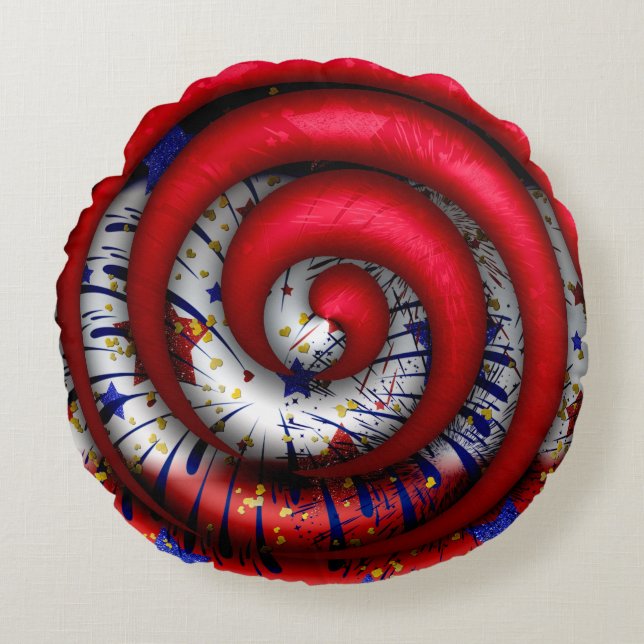 Twirl Fireworks Round Throw Pillow (Front)