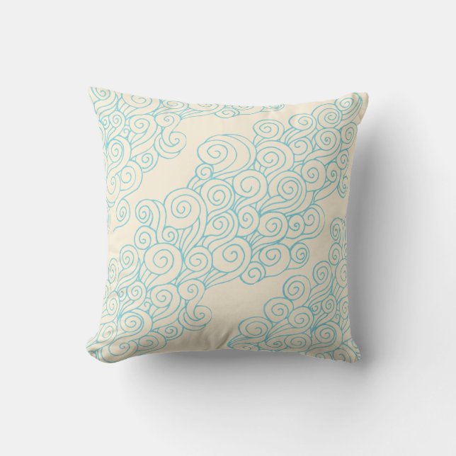 Twirled sea blue cream throw pillow (Front)