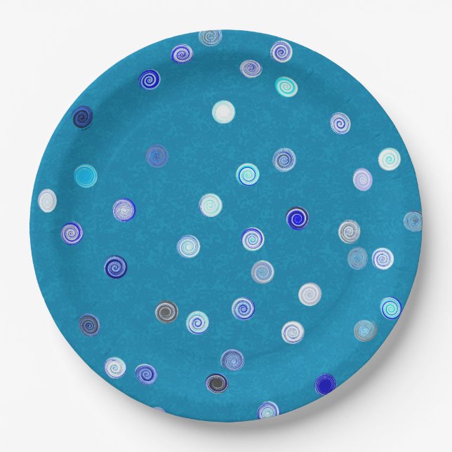 Twirly Polka Dot Blue Paper Party Plates (Front)
