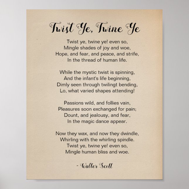 Twist Ye Twine Ye Poem by Walter Scott Vintage Poster (Front)