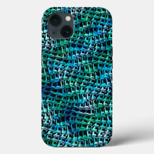 Twisted and wavy burlap sack mesh, greenish cyan iPhone 13 case