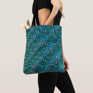 Twisted and wavy burlap sack mesh, greenish cyan tote bag