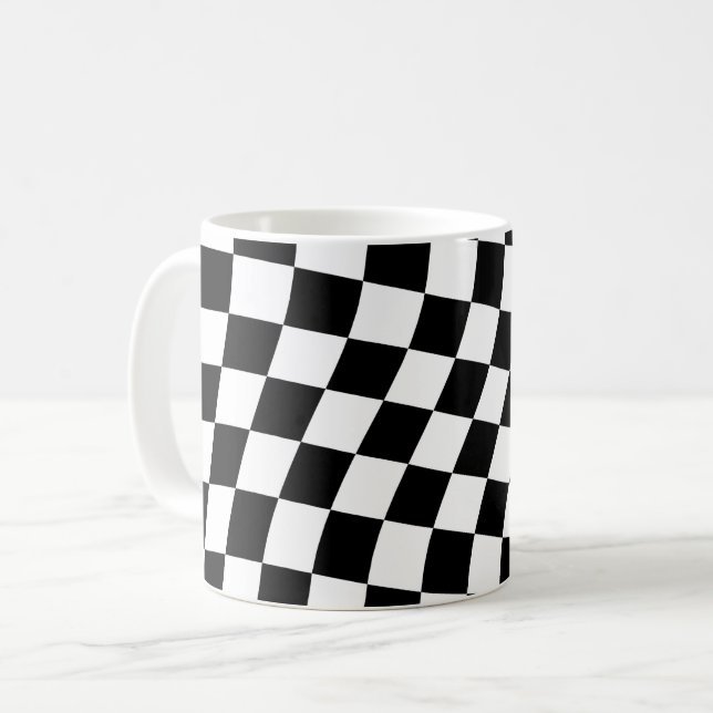 Twisted Black and White Chequered Square Pattern  Coffee Mug (Front Left)