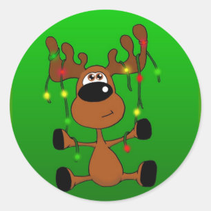 Twisted Christmas Moose Green Classic Round Sticker