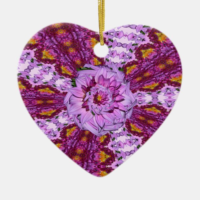 Twisted Dahlia Flowers Heart Ornament (Front)