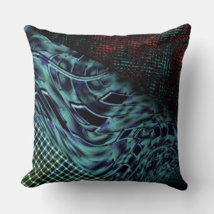 Twisted effect in opacy blue, red square on black cushion