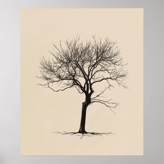 Twisted Gnarled old tree minimalist line art Poster (Front)