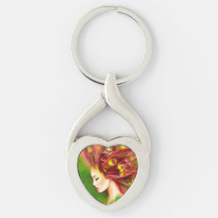 Twisted Heart Metal Keychain woman butterfly