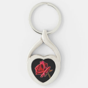 Twisted Heart Red Rose on Black Keychain