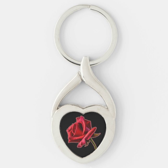 Twisted Heart Red Rose on Black Keychain (Front)