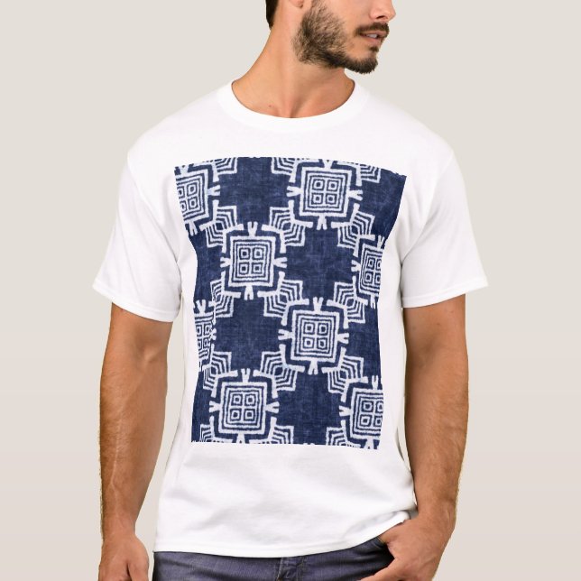 Twisted indigo chequered textured background. T-Shirt (Front)