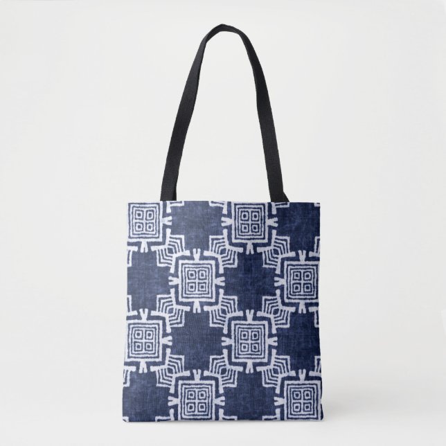 Twisted indigo chequered textured background. tote bag (Front)