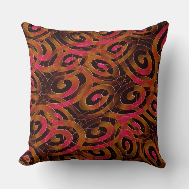 Twisted irregular spirals, gradient sepia to coral cushion (Front)