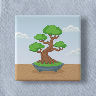 Twisted Japanese Bonsai Tree on Table 15 Cm Square Badge
