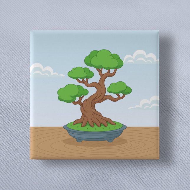 Twisted Japanese Bonsai Tree on Table 15 Cm Square Badge (Creator Uploaded)
