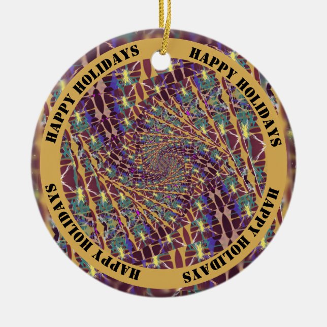 Twisted Kaleidoscope Colours - Customisable Text Ceramic Ornament (Front)