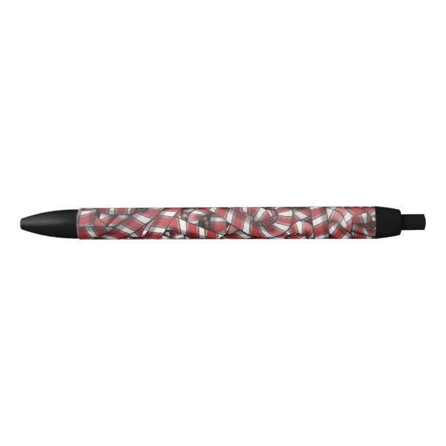 Twisted Red Striped Abstract Candy Canes Black Ink Pen (Front)