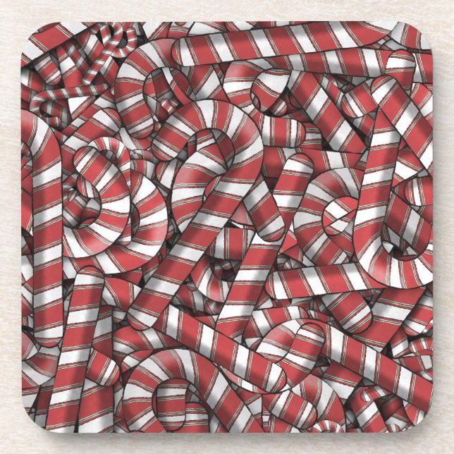 Twisted Red Striped Abstract Candy Canes Coaster (Front)