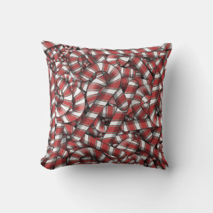 Twisted Red Striped Abstract Candy Canes Cushion