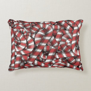 Twisted Red Striped Abstract Candy Canes Decorative Cushion