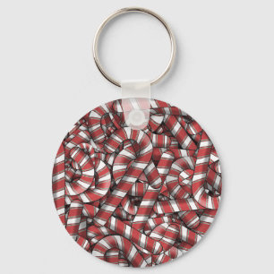 Twisted Red Striped Abstract Candy Canes Key Ring