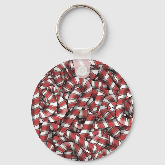 Twisted Red Striped Abstract Candy Canes Key Ring (Front)