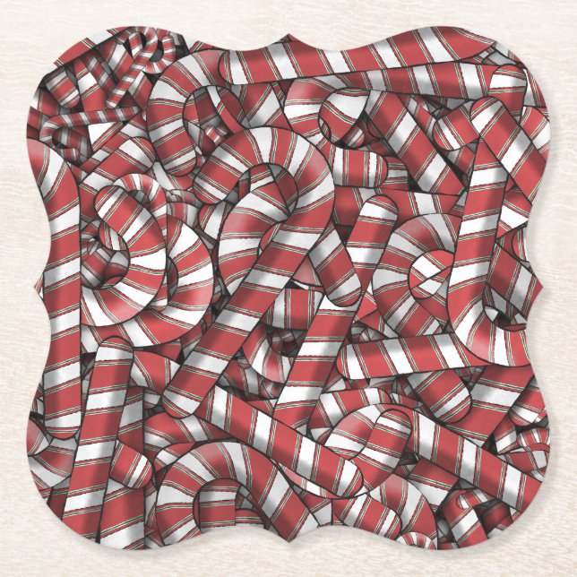 Twisted Red Striped Abstract Candy Canes Paper Coaster (Front)