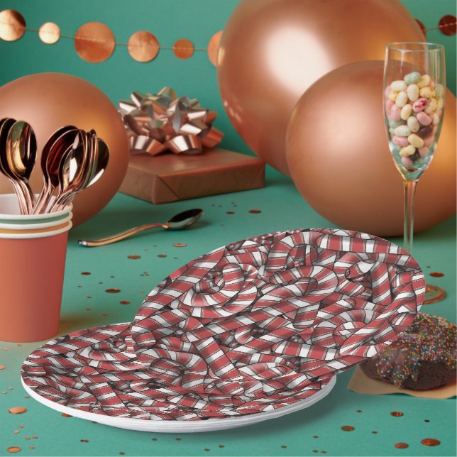 Twisted Red Striped Abstract Candy Canes Paper Plate (Multi)