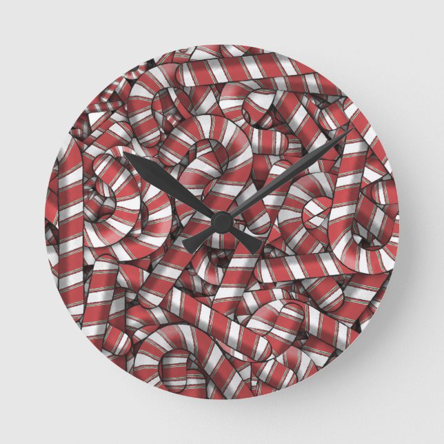 Twisted Red Striped Abstract Candy Canes Round Clock (Front)