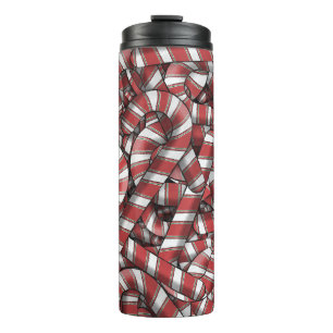 Twisted Red Striped Abstract Candy Canes Thermal Tumbler