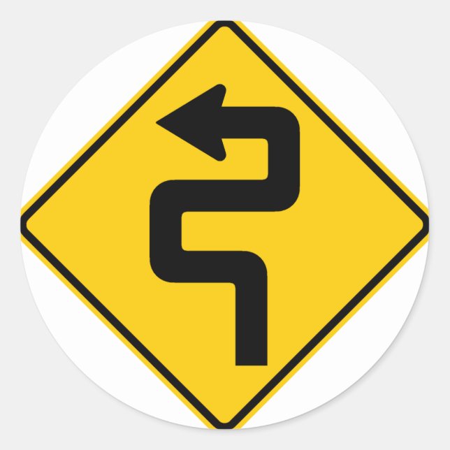 Twisted Road Ahead Highway Sign Classic Round Sticker (Front)