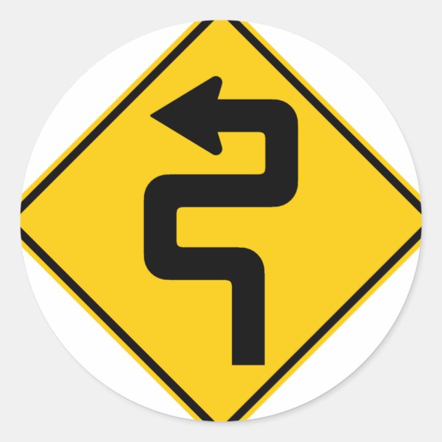Twisted Road Ahead Highway Sign Classic Round Sticker (Front)