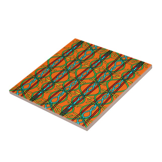 Twisted Southwestern Style Symmetrical Line Art Ceramic Tile (Side)