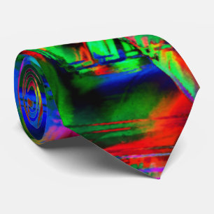 Twisted squares with green colourful 'brushstrokes tie