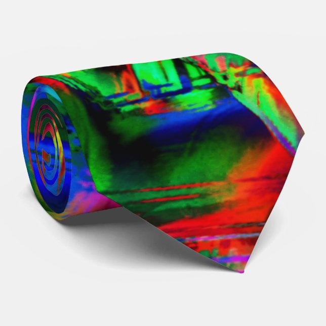 Twisted squares with green colourful 'brushstrokes tie (Rolled)