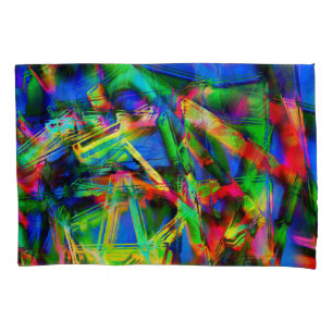 Twisted stained squares, green colourful brushstro pillowcase
