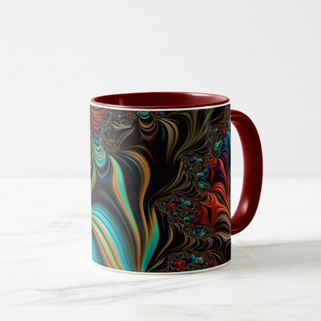 Twisted Teal, Brown and Orange Fractal Art Mug (Front Right)