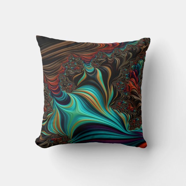 Twisted Teal Nautical Beach Vibe Fractal Art Cushion (Front)