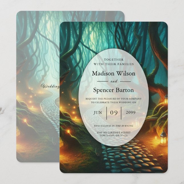 Twisted Woodland Lantern Path Wedding Invitation (Front/Back)