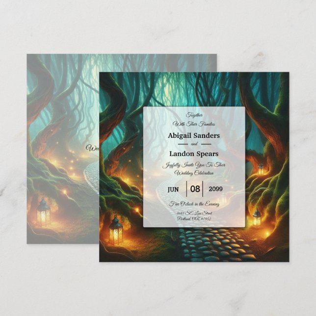 Twisted Woodland Lantern Path Wedding Invitation (Front/Back)