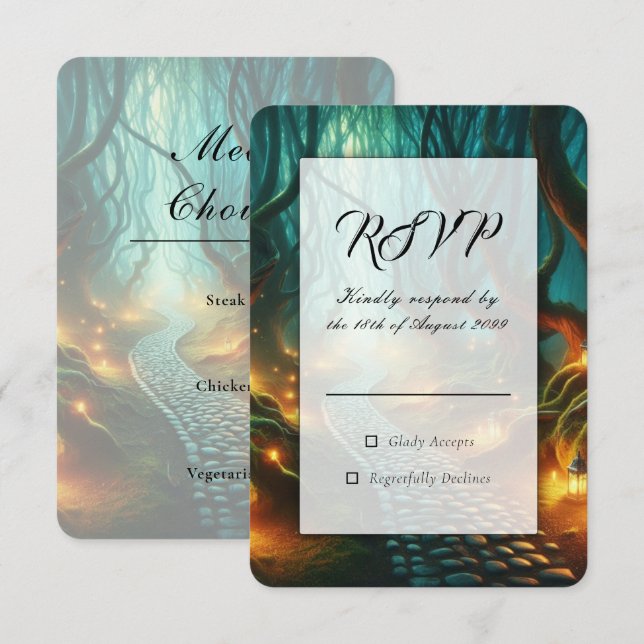 Twisted Woodland Lantern Path Wedding RSVP Card (Front/Back)