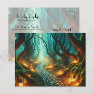 Twisted Woodland Lantern Path Wedding RSVP Invitation Postcard